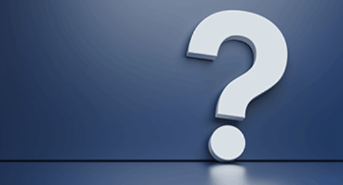 Großes weißes Fragezeichen vor blauem Hintergrund für den FAQ-Bereich
